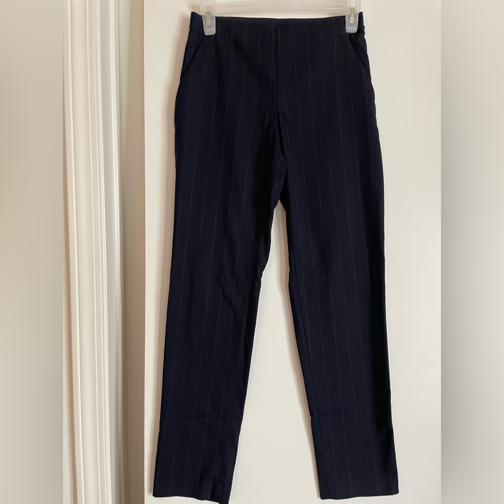 Uniqlo Straight Leg Mid Rise Trouser Pants Navy Pinstripes Sz 24-25â